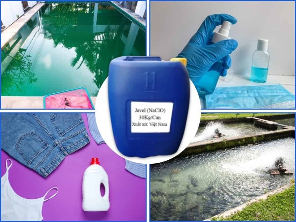 Hóa chất Javen NaOCl 10 -12% được ứng dụng để khử trùng nước hồ bơi, tẩy trắng quần áo, xử lý nước thải công nghiệp